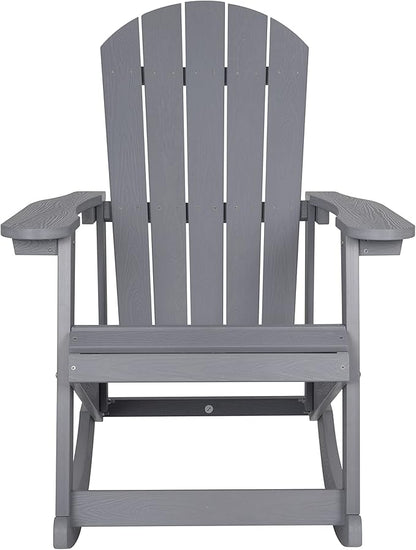 EMMA + OLIVER Marcy All Weather Rocking Chair - Set of 2 - Gray Poly Resin - Classic Adirondack Design - UV Resistant Coating - Stainless Steel Hardware