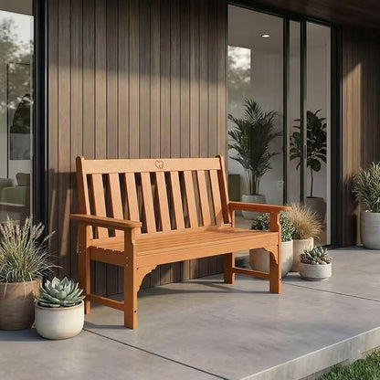 2-Person Outdoor Garden Bench, HDPE All-Weather Patio Bench with Backrest & Armrests, Heavy Duty Outdoor Seating for Porch, Backyard & Park, 660 lbs (Brown, 1 Bench)