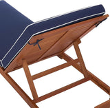 SAFAVIEH Outdoor Patio Furniture Collection - Sophie Natural Solid Wood Lounger with Navy Cushion & White Piping - Photo 5
