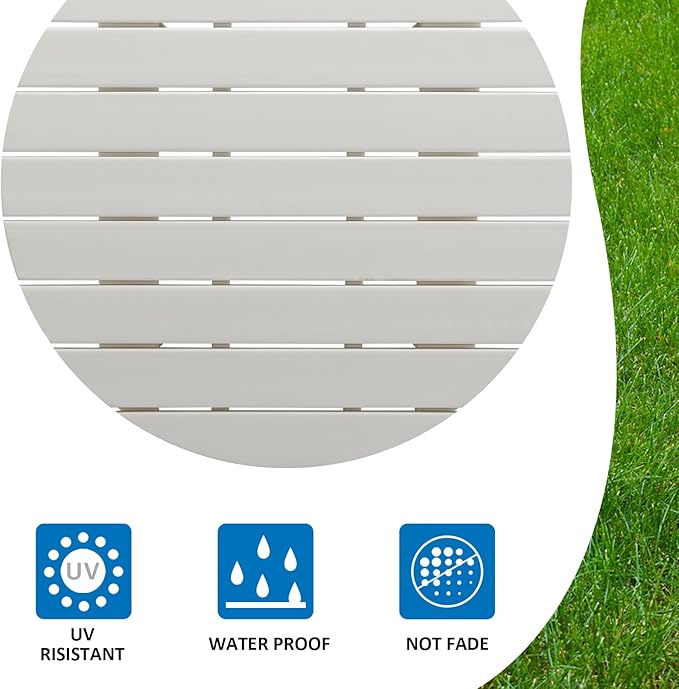Outdoor Round Coffee Table, Adirondack Patio Coffee Table, Outdoor Large Side Table for Balcony Lawn (White)