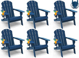 GREENVINES Folding-Adirondack-Chairs-Set-of-6 | HDPE Plastic | Fire Pit Chair | All Weather | Cup Holder | Blue - Photo 1