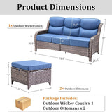 3 Pieces Patio Sofa Set with 6" Thick Cushions, High Back Wicker Sectional Outdoor Sofa with Ottomans - Photo 9