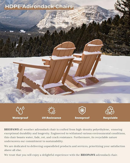 BRIOPAWS Folding-Adirondack-Chairs Set of 2 | HDPE | Fire Pit Chair | Cup Holder | Weather Resistance | Teak | for Outdoor Backyard Deck Patio
