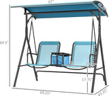 Outsunny 2-Seat Patio Swing Chair, Outdoor Canopy Swing Glider with Pivot Storage Table, Cup Holder, Adjustable Shade - Photo 7