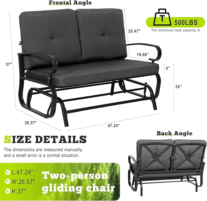 Outdoor Bench Patio Swing Glider Loveseat 2 Seats Rocking Chair - Photo 3