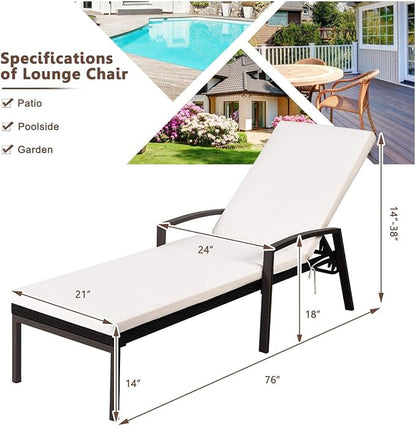 HAPPYGRILL 2 Patio Chaise Lounge Chairs Outdoor Rattan Wicker Lounge Set Adjustable Backrest Poolside Chaise with Soft Cushions for Beach Pool Backyard Balcony