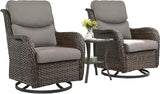 Rilyson Wicker Rocking Chair Swivel Chairs - 3 PC Rocker Patio Furniture Set Rattan Rocking Bistro Sets with Glass Top - Photo 1