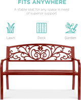 Best Choice Products Outdoor Bench Steel Garden Patio Porch Furniture for Lawn, Park, Deck w/Floral Design Backrest - Photo 3
