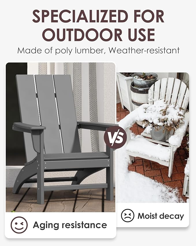 Poly Lumber Adirondack Chair with Cup Holder, All-Weather Resistant Outdoor Patio Chairs, Look Like Wood - Photo 7