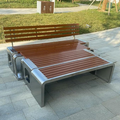 LITFAD Outdoor Indoor Bench Stainless Steel Metal Park Bench with Waterproof Brown Wood Seating Modern Garden Bench for Patio, Lawn, Yard, Porch - Type E 47" L x 16" W x 31" H