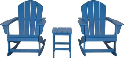 WO WESTIN OUTDOOR HDPE Laguna Outdoor Rocking Poly Adirondack Chair with Side Table 3-Piece Set, Pacific Blue