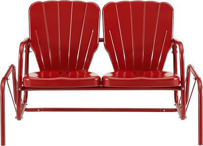 Crosley Furniture Ridgeland Retro Metal Outdoor Loveseat Glider, 2-Person Rocking Patio Bench for Porch, Bright Red Gloss
