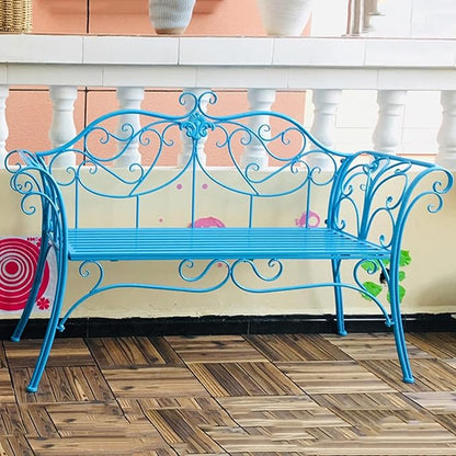 52" Outdoor Metal Garden Bench, Retro Patio Seating for 2, Comfortable Backrest & Armrests, Ideal for Yard, Porch, Lawn & Backyard (Blue)