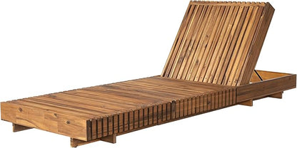 Merax Acacia Wood Chaise Lounge Set w/ 6-Position Adjustable Backrest & Cushion - Outdoor Patio Poolside Furniture, Beige