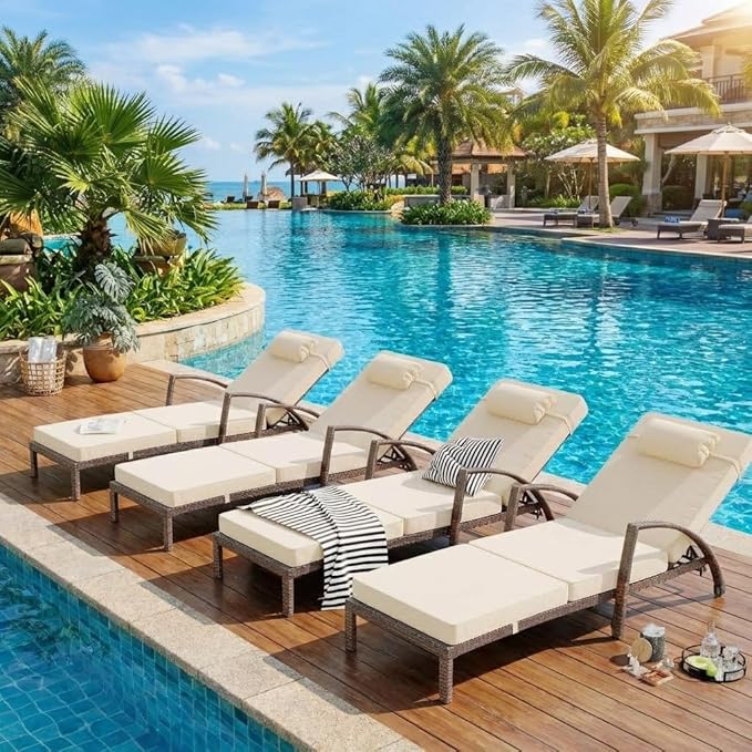 GarveeLife Outdoor Wicker Chaise Lounge Chair with Cushion, Metal Frame Patio Reclining Lounge Bed - Photo 7