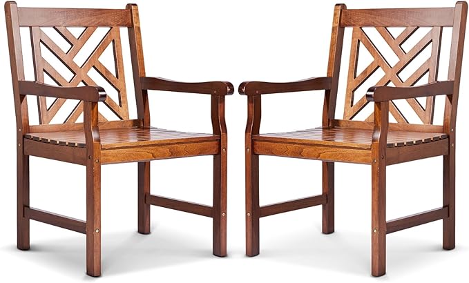 VINGLI Outdoor Dining Chairs Set of 2, Heavy Duty 330 LBS Wooden Patio Chairs with Comfortable Backrest, Solid Wood Patio Dining Chairs Garden Chairs for Yard, Front Porch (Teak, 2 PCS)
