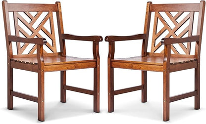 VINGLI Outdoor Dining Chairs Set of 2, Heavy Duty 330 LBS Wooden Patio Chairs with Comfortable Backrest, Solid Wood Patio Dining Chairs Garden Chairs for Yard, Front Porch (Teak, 2 PCS)