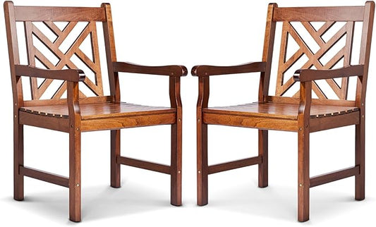 VINGLI Outdoor Dining Chairs Set of 2, Heavy Duty 330 LBS Wooden Patio Chairs with Comfortable Backrest, Solid Wood Patio Dining Chairs Garden Chairs for Yard, Front Porch (Teak, 2 PCS)