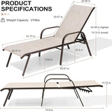 Crestlive Outdoor Chaise Lounge Chair, 5-Position Pool Lounge Chairs with Armrests Sunbathing Recliner for Patio, Beach - Photo 2