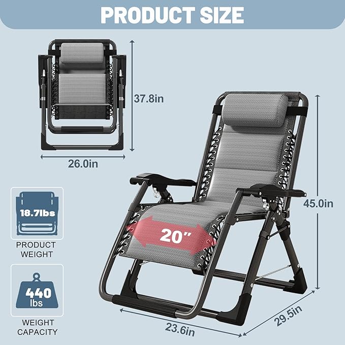 Slsy Zero Gravity Chair, Reclining Lounge Chair with Removable Tray for Indoor and Outdoor - Photo 2