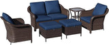 6 Piece Patio Wicker Conversation Set, All-Weather Use Outdoor Wicker Loveseat with 2 PE Rattan Ottomans, 2 Chair - Photo 8