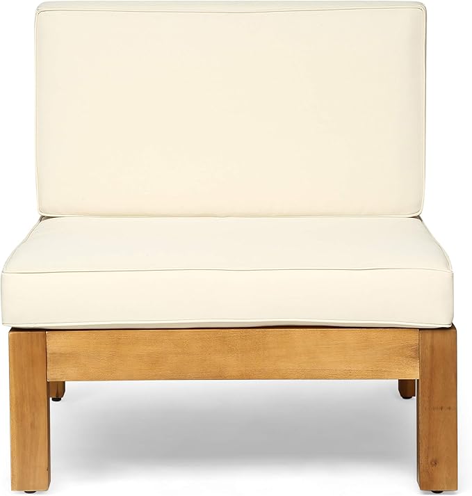 Christopher Knight Home Outdoor Acacia Wood 5 Seater Sectional Sofa Set with Water-Resistant Cushions, Teak and Beige