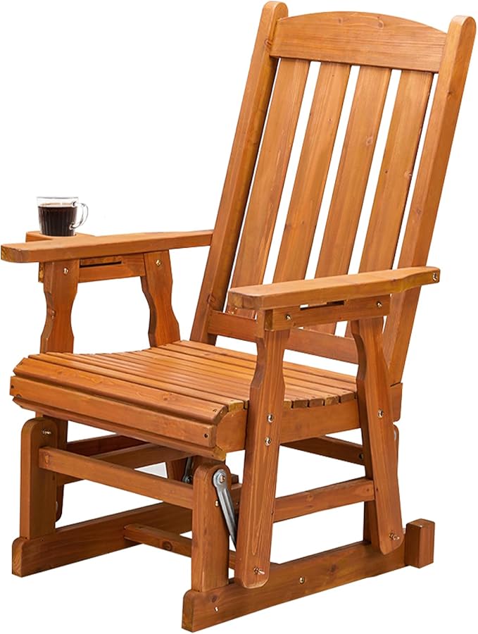 VINGLI Wooden Patio Glider, Heavy Duty 600 LBS Outdoor Glider with Cup Holders - Photo 1