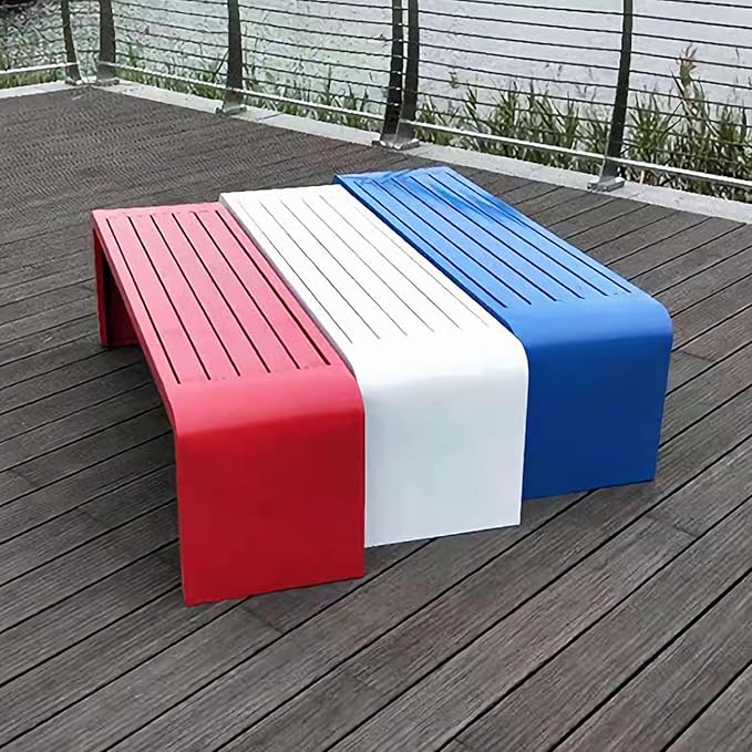 ARMERI Outdoor Backless Bench, Weatherproof Outdoor Bench, Metal Garden Patio Porch Bench 100/120/150/180cm for Lawn, Balcony, Front Door, Outdoor,Red,100x40x45cm