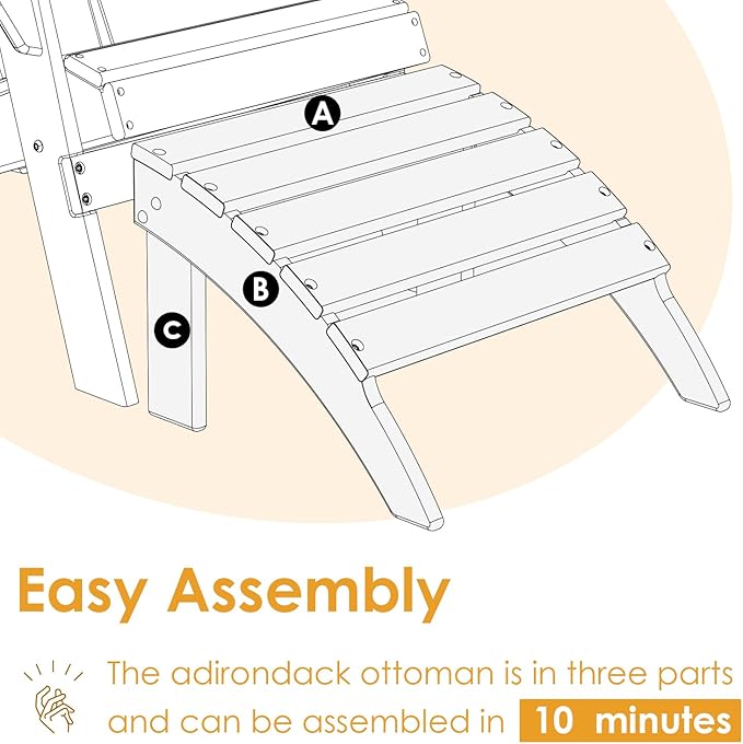 IVY&LANE Outdoor Adirondack Ottoman | Folding | HDPE | Arctic | All Weather - Photo 6