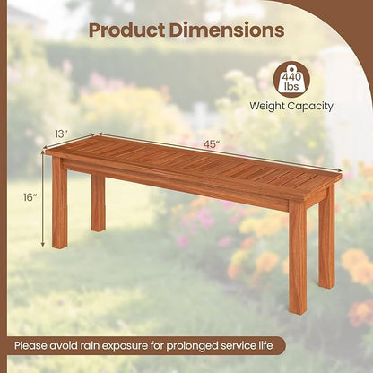 HAPPYGRILL Outdoor Wooden Bench 2-Person Solid Wood Garden Bench with Slatted Seat 45", 440 lbs Weight Capacity, Backless Park Seat for Porch, Balcony (1)