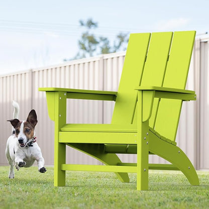 Modern Adirondack Chair, HDPE Plastic Patio Chairs for All Weather, Fire Pit Chair, Outdoor Lawn Chairs for Deck, Porch, Backyard, Garden, Lime