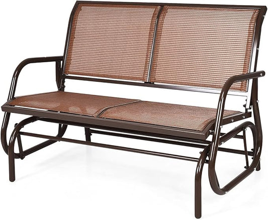DORTALA 48'' Outdoor Patio Swing Glider Bench Chair, Cozy Patio Bench for 2 People, Steel Rocking Garden Loveseat with Spacious Space, Swing Lounge Glider Chair for Patio Backyard Poolside Lawn, Brown