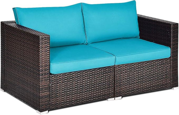 Tangkula 2 Seat Outdoor Wicker Loveseat Sofa Set, Modular PE Rattan 2 Pieces Outdoor Wicker Corner Sofa - Photo 1