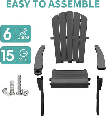 NUNU LAB Oversized Adirondack Chair Weather Resistant with Cup Holder, Black Outdoor Patio Chair, HDPE Adirondack Chairs for Patio, Law, Garden, Camping - Easy Installation