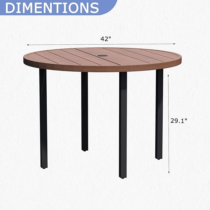 42" Round Patio Dining Table for 4, All-Weather Metal Patio Table with Umbrella Hole - Photo 2