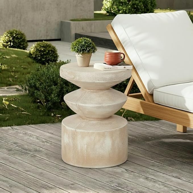 Christopher Knight Home Galvin 20"H Lightweight Concrete Outdoor Side Table, Patio End Table with 3-layer Wave Structure, MGO Outdoor Coffee Table, No Assembly Garden Plant Stand Indoor, Antique Brown