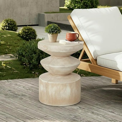 Christopher Knight Home Galvin 20"H Lightweight Concrete Outdoor Side Table, Patio End Table with 3-layer Wave Structure, MGO Outdoor Coffee Table, No Assembly Garden Plant Stand Indoor, Antique Brown