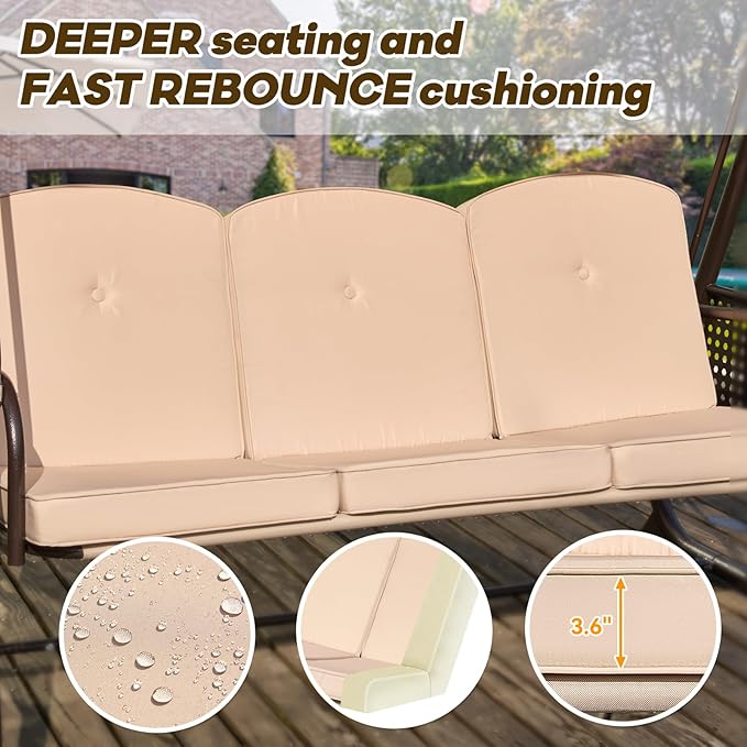 3 in 1 Outdoor Porch Swing with Adjustable Canopy, 3 Seat Outdoor Swing for Adults - Photo 5