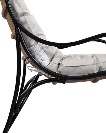 Christopher Knight Home Hanley Patio Wicker Lounge Chair with Ottoman Footrest+Coffee Table, 3-Piece Outdoor Furniture Set for Porch/Balcony/Deck/Backyard, Metal Frame+Soft Cushions,Beige+Black+Brown