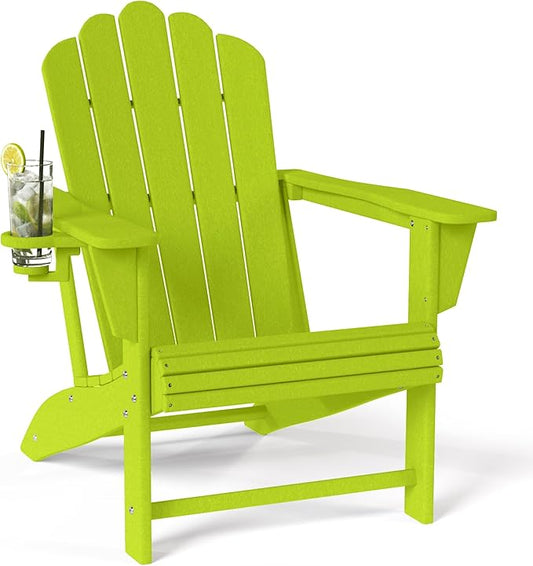 Costaelm Lakeview Outdoor Patio HDPE Adirondack Chair with Cup Holder, Lime