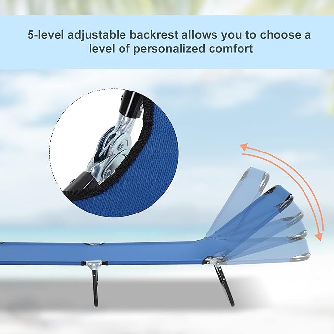 Outsunny Folding Chaise Lounge Pool Chairs, Outdoor Sun Tanning Chairs with 5-Level Reclining Back - Photo 4