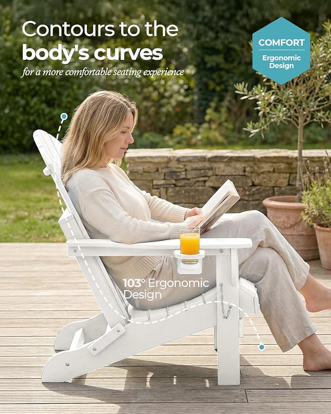 Ciokea Folding Adirondack Chair Wood Texture, Patio Adirondack Chair Weather Resistant - Photo 5