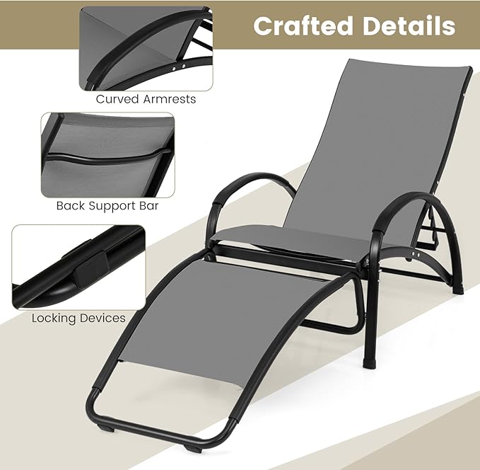Tangkula Rocking Chair Outdoor, 2-in-1 Convertible Lounge Chair with 4-Level Adjustable Backrest - Photo 9