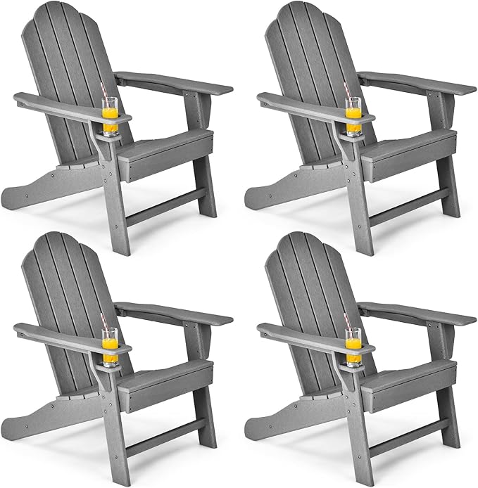 Giantex Set of 4 Adirondack Chair Outdoor Fire Pit Chairs, HDPE Weather Resistant Patio Chair for Campfire,Deck, Garden, Yard, Lawn Furniture Porch and Lawn Seating Composite Chairs