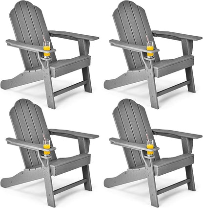 Giantex Set of 4 Adirondack Chair Outdoor Fire Pit Chairs, HDPE Weather Resistant Patio Chair for Campfire,Deck, Garden, Yard, Lawn Furniture Porch and Lawn Seating Composite Chairs