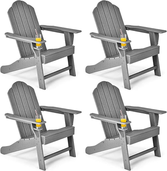 Giantex Set of 4 Adirondack Chair Outdoor Fire Pit Chairs, HDPE Weather Resistant Patio Chair for Campfire,Deck, Garden, Yard, Lawn Furniture Porch and Lawn Seating Composite Chairs