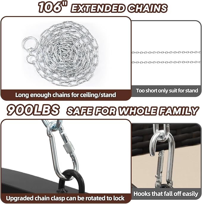 Heavy Duty Porch Swing Outdoor, 900LBS Capacity Textilene Hanging Bench Swing Chair with Extended Chains - Photo 5