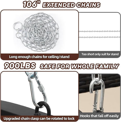 Heavy Duty Porch Swing Outdoor, 900LBS Capacity Textilene Hanging Bench Swing Chair with Extended Chains, 3-Seat Patio Swing with Pillows, Weather-Resistant for Tree, Patio, Backyard, Gray