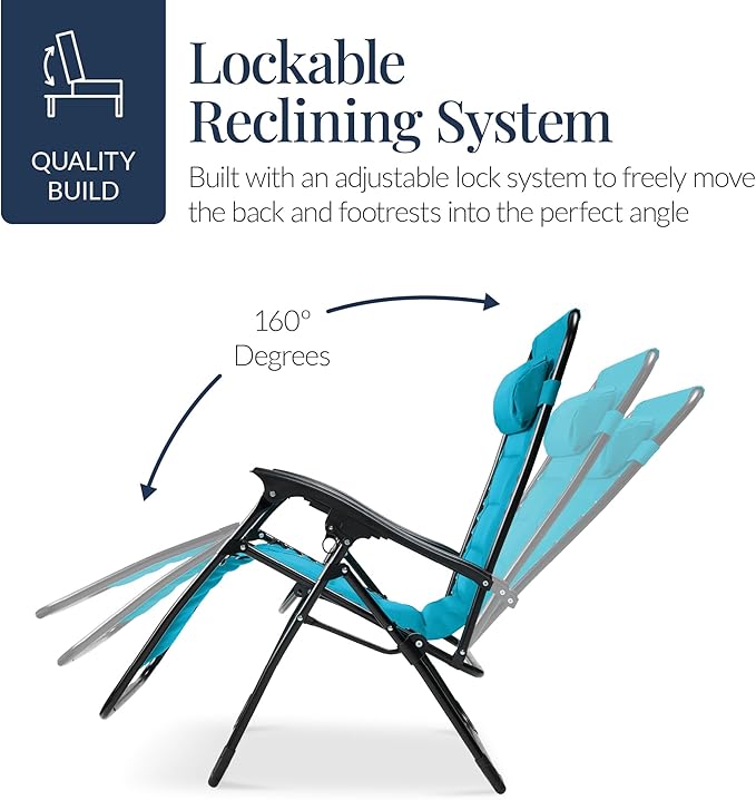 Best Choice Products Oversized Padded Zero Gravity Chair, Folding Outdoor Patio Recliner - Photo 7