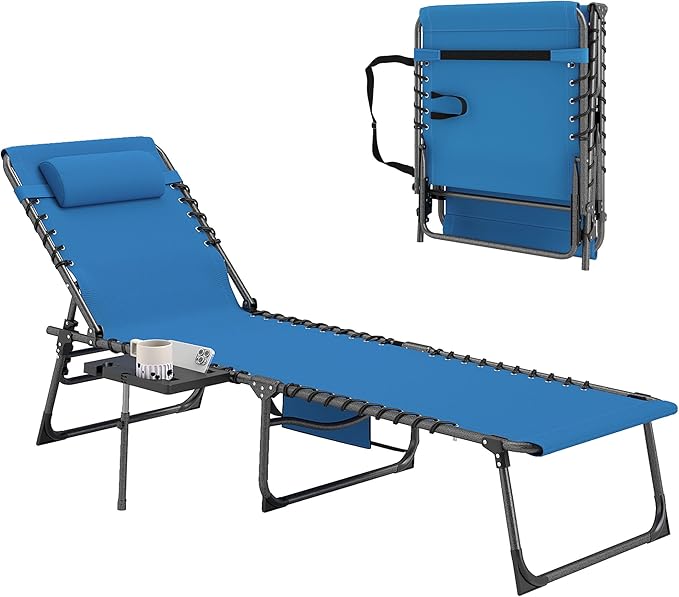 Outsunny Folding Chaise Lounge Chair Outdoor Tanning Chair with Side Table - Photo 1